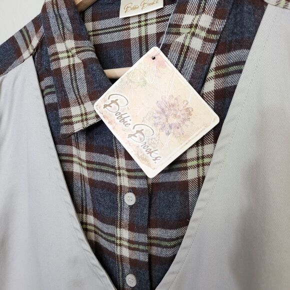 BOBBIE Brooks Men Plaid Button Down Vest Leaf Design Embroidered Pockets NWT VTG - Picture 2 of 5